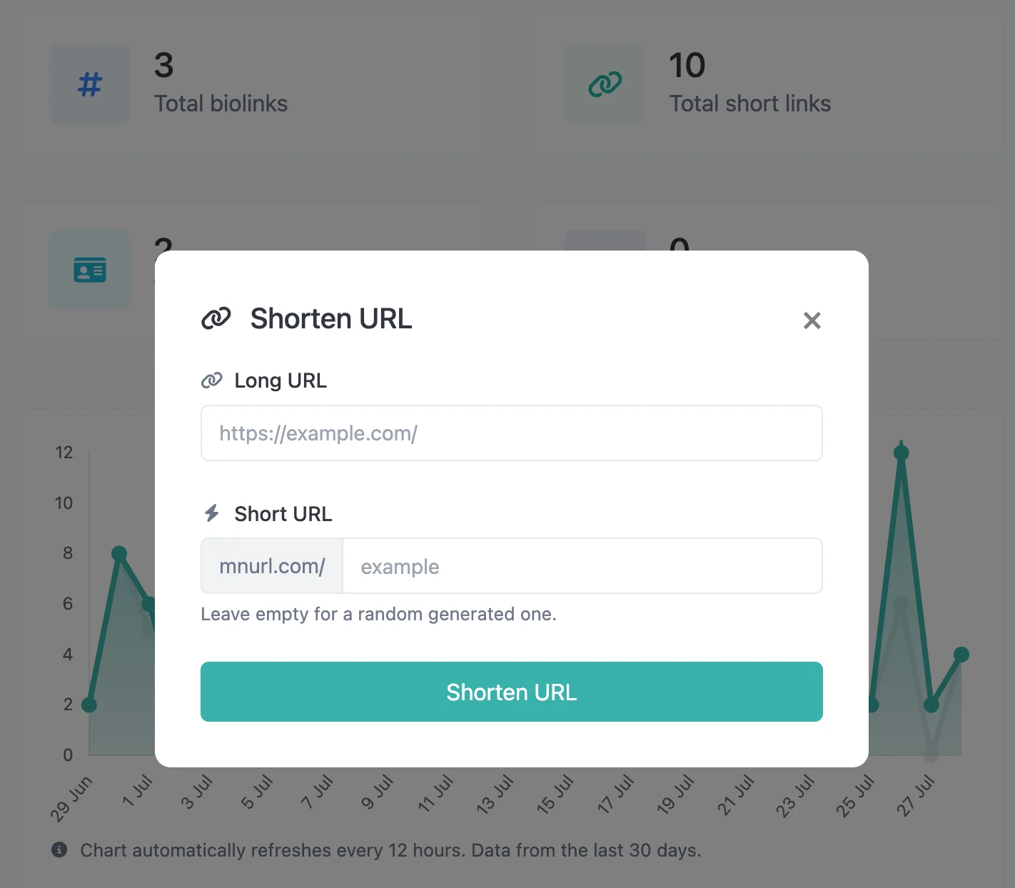 Screenshot of the app short URL editing page